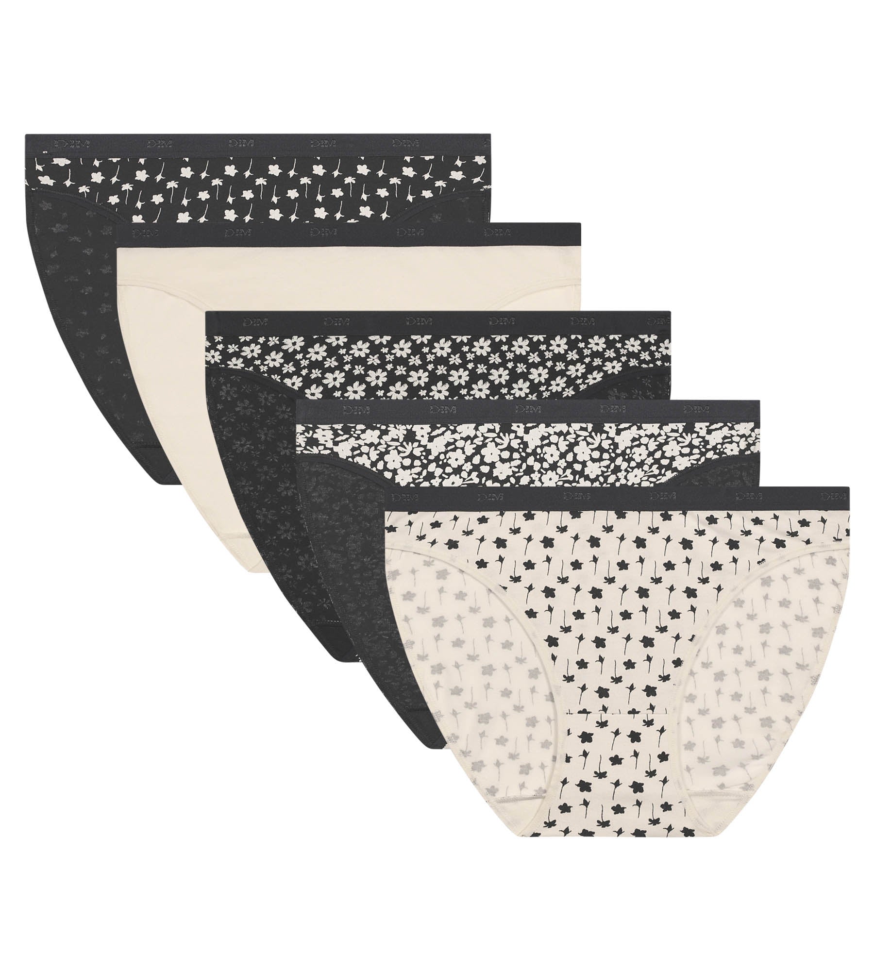 5 Pack Stretch Cotton Floral Print Underwear for Women - White & Black with Pockets - Comfortable Everyday Wear, Travel & Yoga