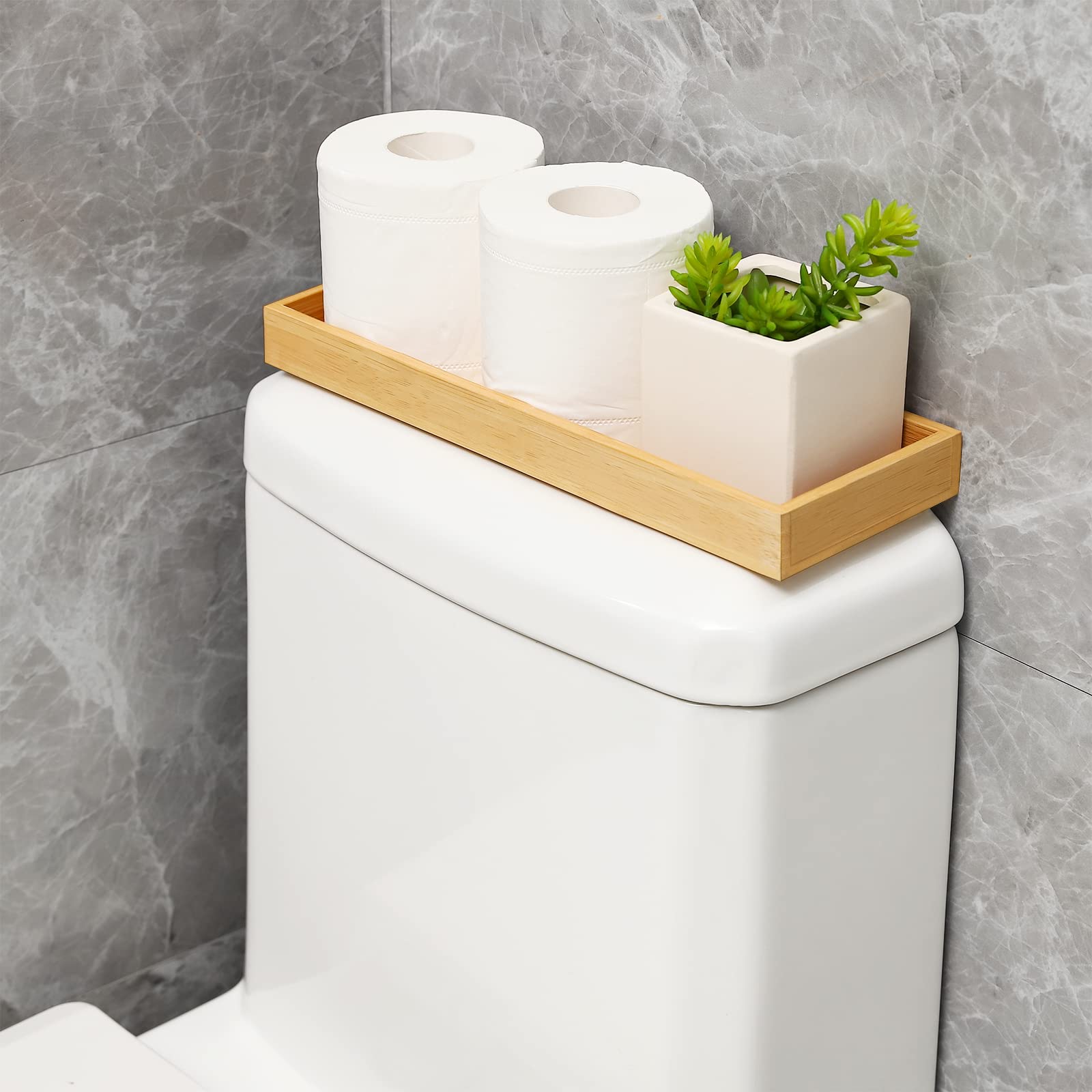 Non-Slip Vanity Tray & Butt Box - Rustic Bathroom Organizer for Toilet Tank & Countertop - Decorative Storage Tray for Makeup, Jewelry, Keys (Yellow, 4.6