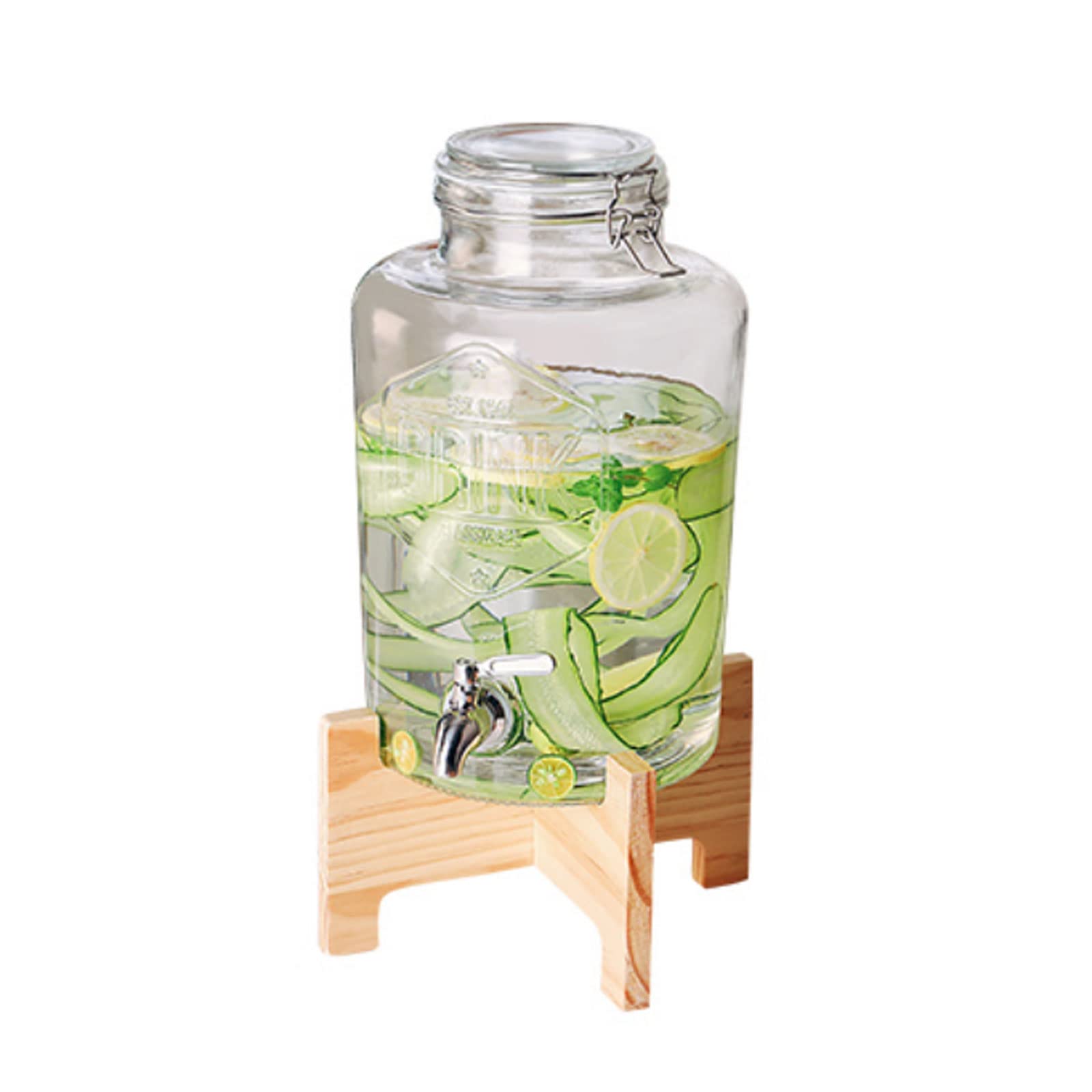 Premium Glass Beverage Dispenser with Wooden Stand - 5 Gallon Large Capacity Drink Dispenser for Parties, Weddings, Holidays - Elegant Water Container for Lemonade, Iced Tea & Punch Serving