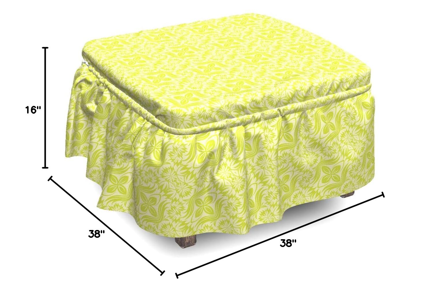 Ambesonne 2-Piece Ottoman Slipcover Set - Flourishing Flowers & Leaves Design, Ruffle Skirt for Square/Round Footstools, Apple & Pale Green Home Decor | Perfect for Living Room, Bedroom & Nursery Accent