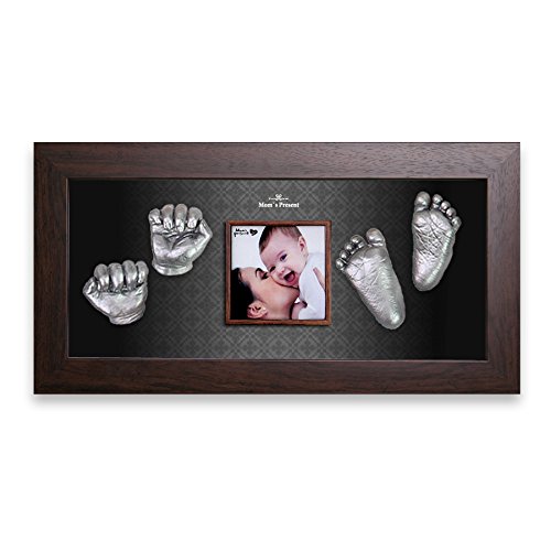 Baby Handprint and Footprint Casting Kit with Walnut Frame (Silver) - Perfect for Newborn Keepsakes, First Birthday Gifts & Family Memories