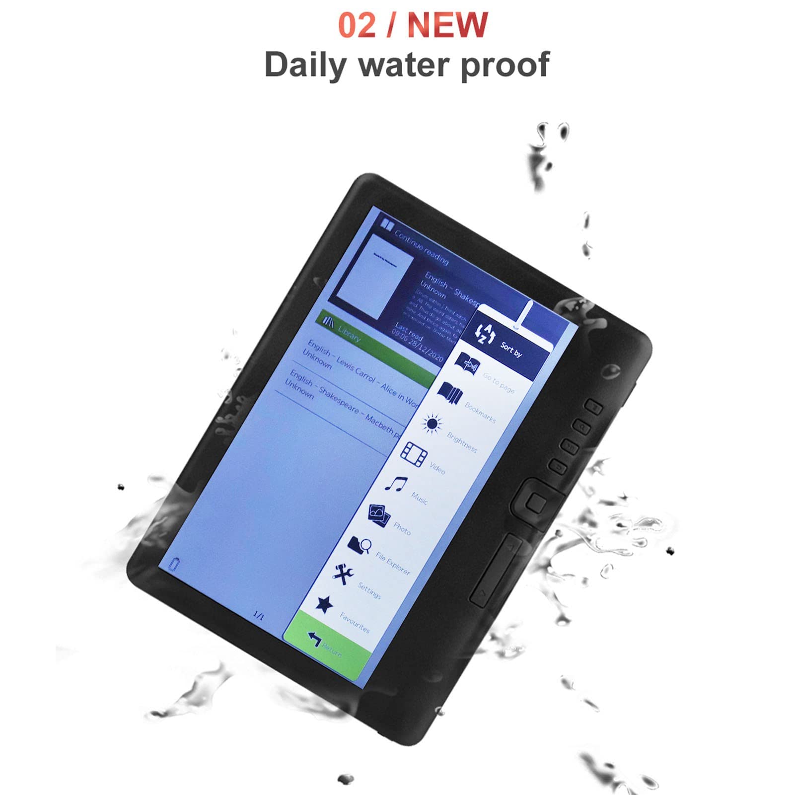 7in Waterproof HD Color E-Reader with 16:9 Screen, Navigation Buttons & 8GB Storage - Includes Black Protective Case - Perfect for Beach Reading, Commuting, and Nighttime Reading