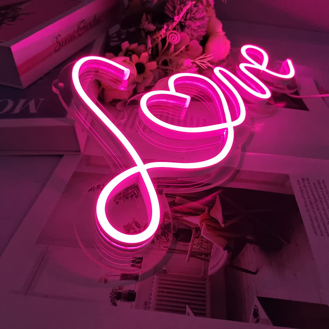 Britrio LED Neon Light Sign - Pink Love Wall Decor for Bedroom, Living Room, Home - Perfect Gift for Women, Wife, Girlfriend - Valentine's Day, Christmas, Birthday - USB Powered 17”x8” Neon Night Light - Create Romantic Ambiance for Date Nights, Parties & Home Decor