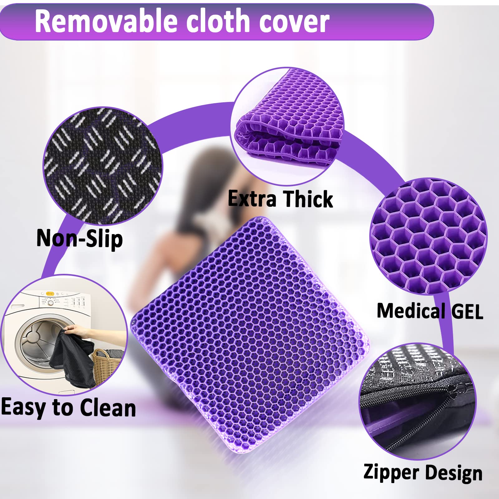 Premium Gel Seat Cushion for Back Pain Relief - Orthopedic Comfort for Office Chair, Wheelchair & Car - Sciatica & Tailbone Support - Ideal for Long Sitting, Work & Travel