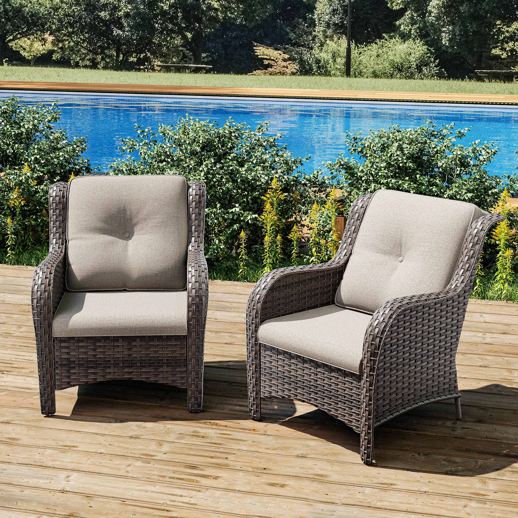 Joyside 2-Piece Outdoor Wicker Dining Chair Set - PE Rattan Patio Chairs with 4-Inch Cushions, Mixed Grey/Beige - Perfect for Garden, Poolside, and Backyard Relaxation