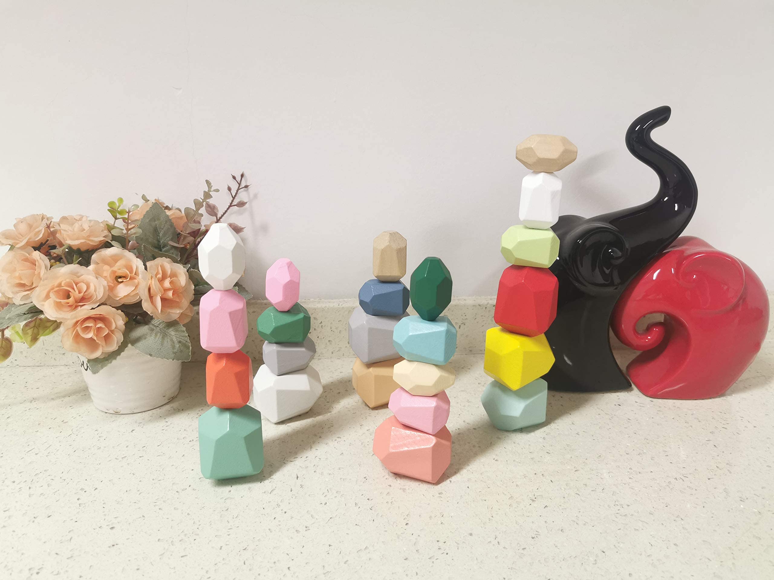 Wooden Stacking Stones Game - 22PCS Colorful Wooden Balancing Blocks, Educational Stacking Building Toys for Kids Ages 3-5 | Perfect for Preschool Learning, Family Game Night & Montessori Classroom Activities