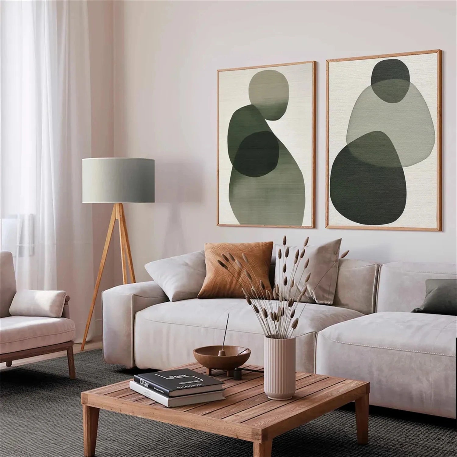 Abstract Wall Art Set of 2 - Blue & Green Modern Canvas Paintings for Living Room, Bedroom & Office Decor #BG088