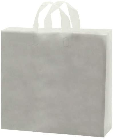 Eco-Friendly White Frosted Reusable Plastic Takeout Bags with Handles - Perfect for Restaurants, Fast Food, Bistros & Food Delivery Services