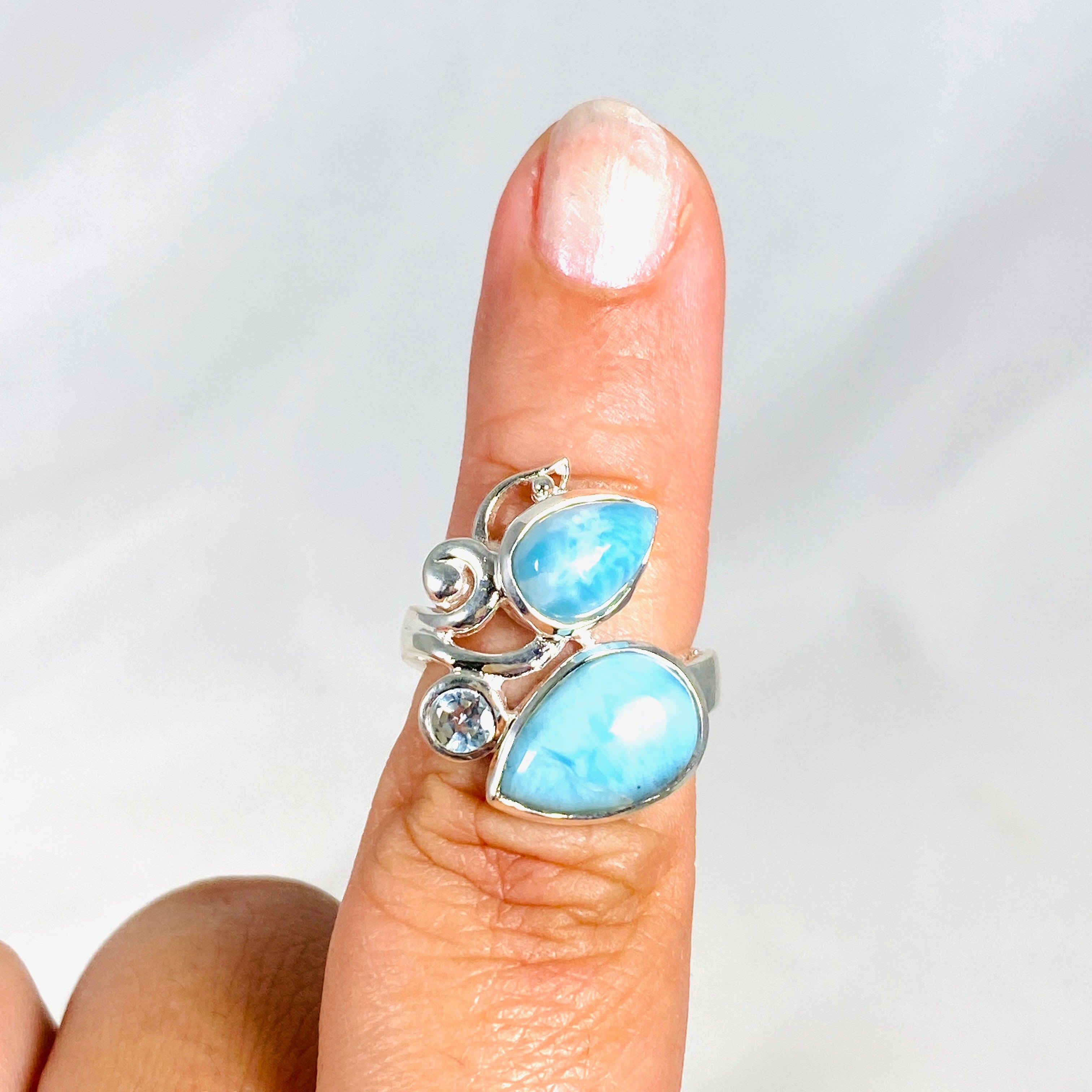 Larimar Multi Stone Ring for Women - Size 6 Sterling Silver Jewelry KRGJ3091 | Perfect for Beach Vacation, Boho Fashion & Gift Giving
