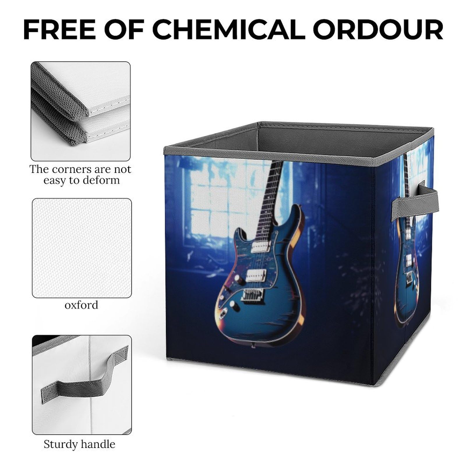 Foldable Blue Guitar Storage Cubes with Handles - Closet Organizer Bins for Cabinet, Shelf & Wardrobe - Perfect for Bedroom, Kids Room & Office Organization