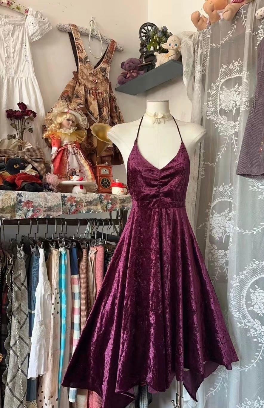 Elegant Velvet Halter A-Line Fuchsia Formal Prom Dress J6659 - Perfect for Homecoming, Evening Gala & Special Occasions