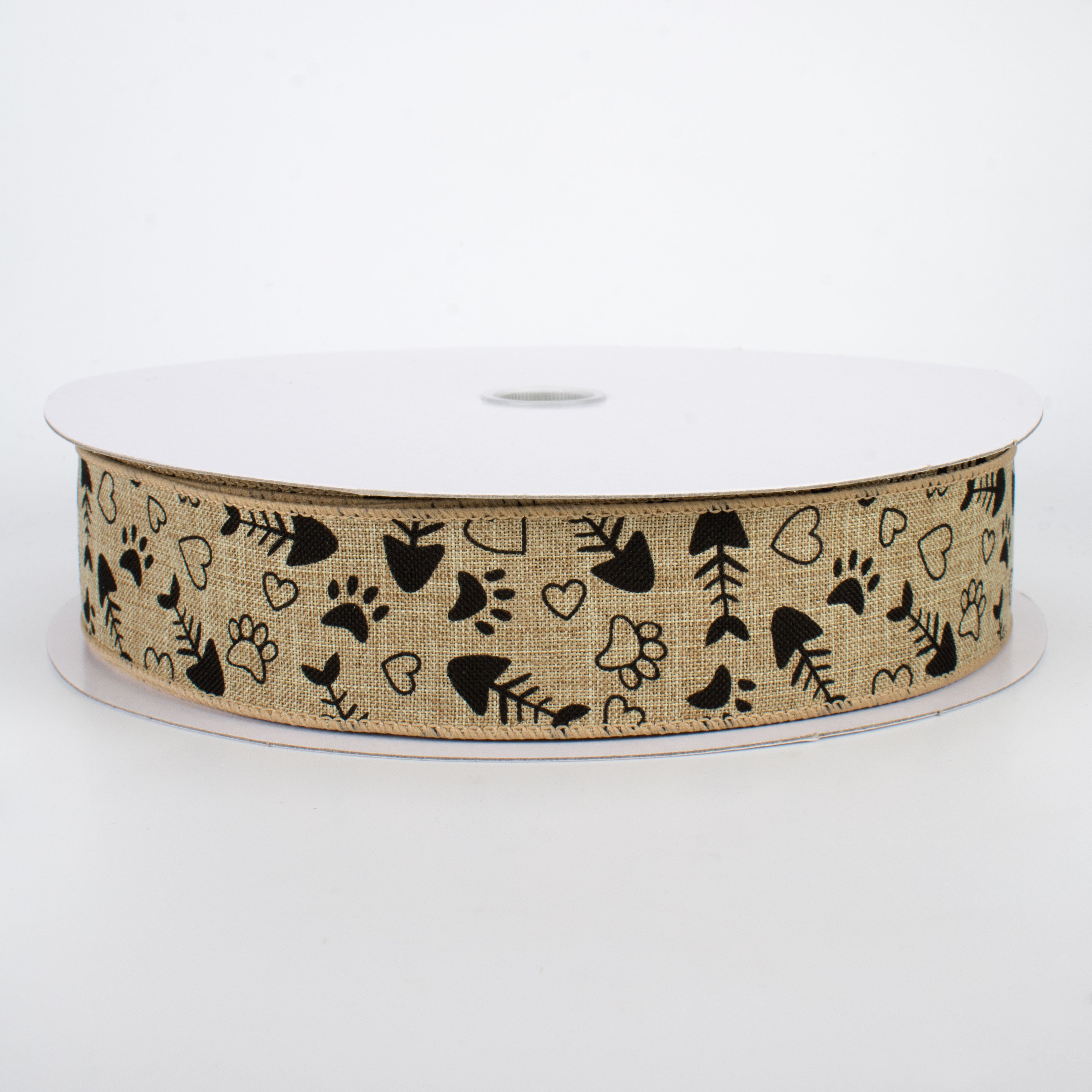 1.5 Inch Cat Treat Ribbon with Paw & Heart Design - 50 Yards Bulk Roll for Gift Wrapping, Party Decorations, and DIY Crafts