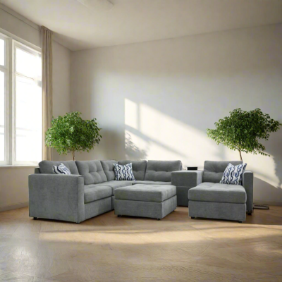 A Cozy Evening with the Aden Grey 5-Piece Sectional Sofa Set