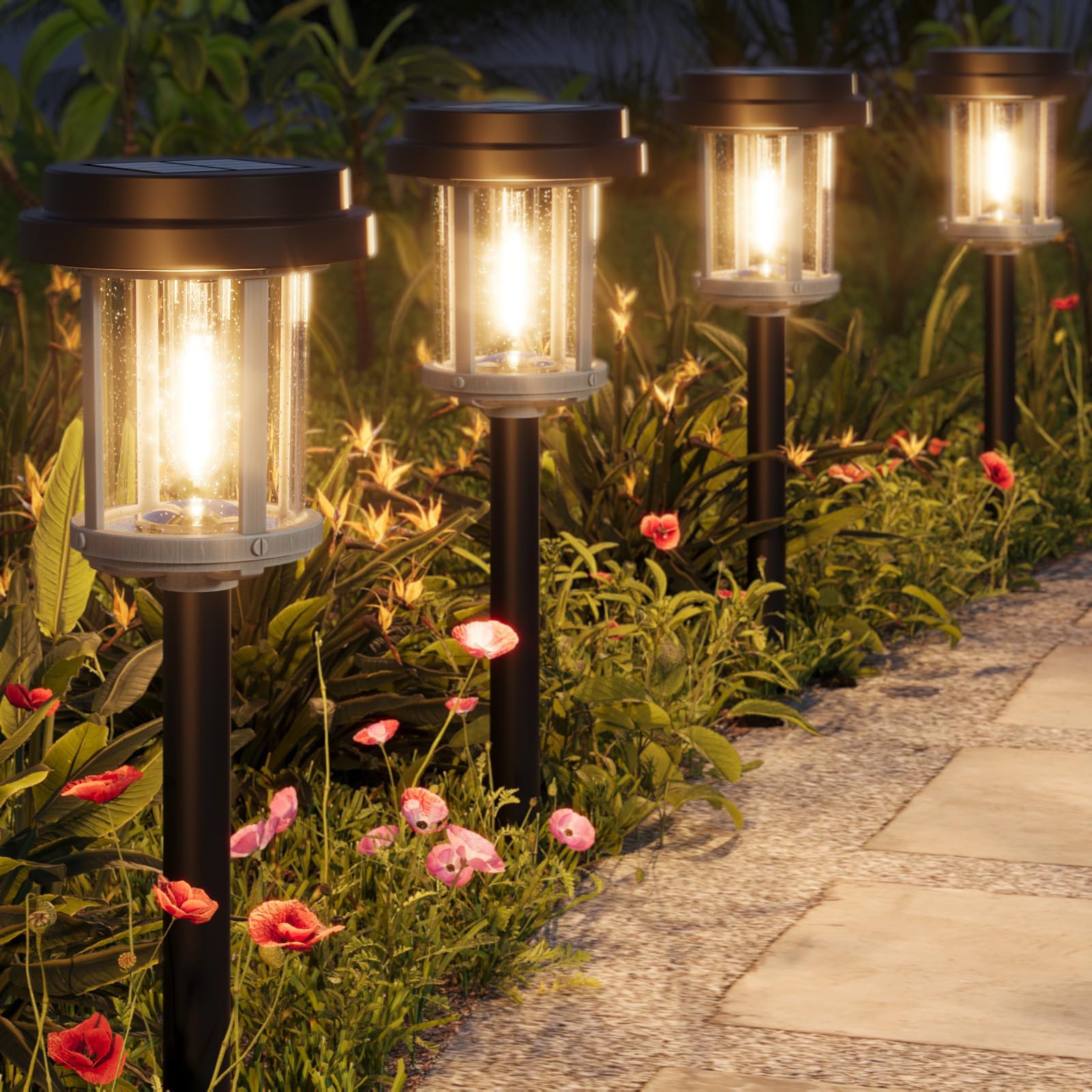 **XMCOSY+ Solar Lights Outdoor Waterproof IP65 - 20LM Solar Garden Lights with 2-Tone Black & Grey Metal Design - Warm White Solar Pathway Lights for Yard, Patio, Landscape, Walkway, Driveway | Perfect for Garden Decoration, Pathway Illumination & Outdoor Lighting**