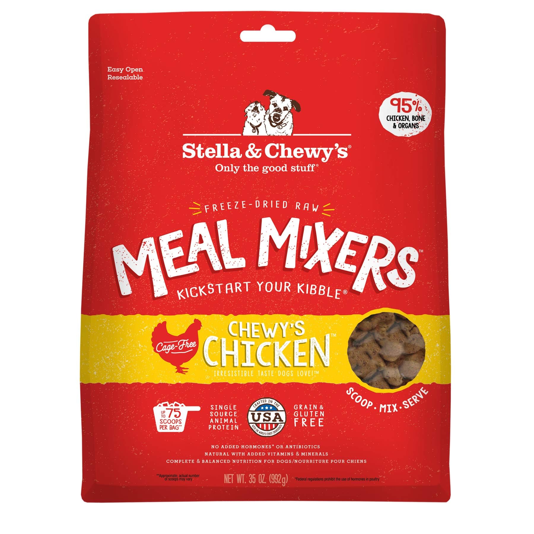 Stella & Chewy's Freeze-Dried Raw Chicken Dog Food Topper - Grain-Free Protein Boost for Small & Large Breed Dogs - 35oz Bag - Perfect for Kibble Mixing & Picky Eaters