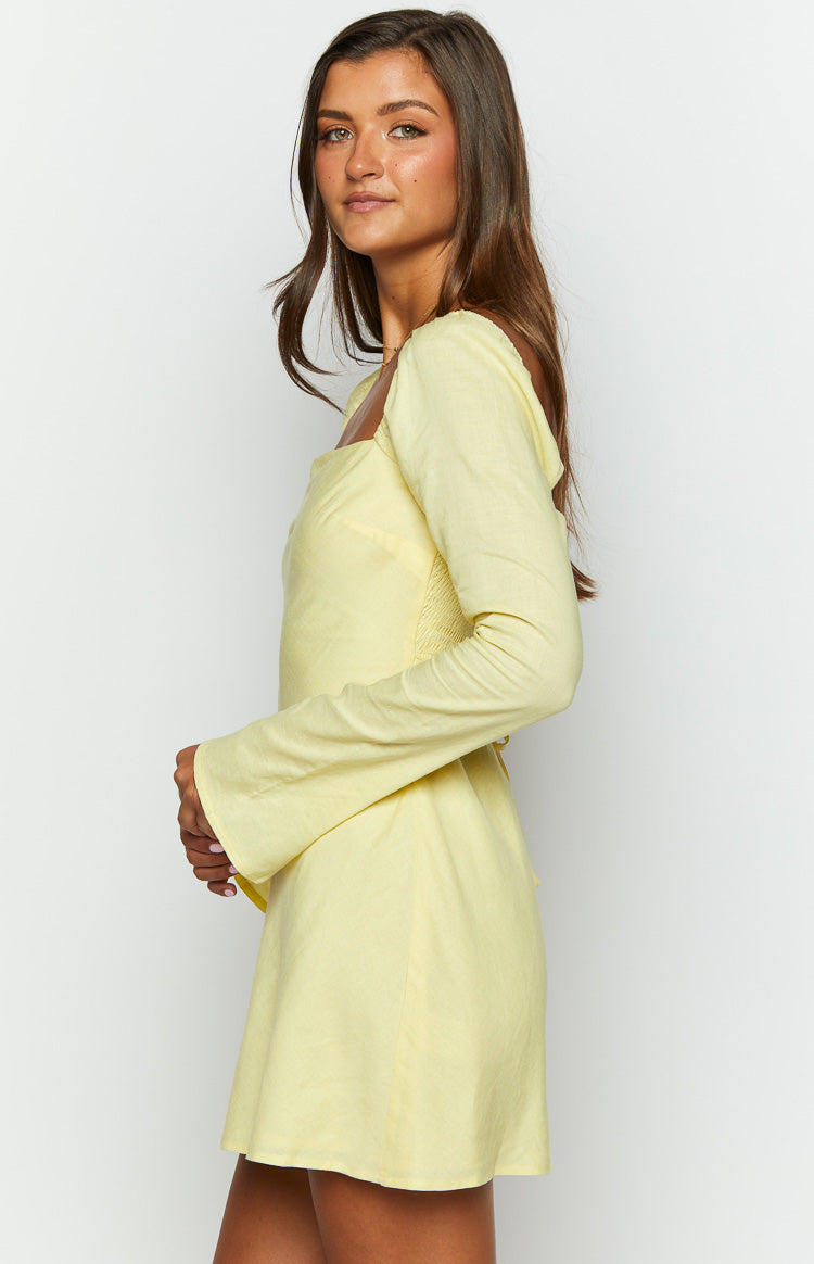Arna Yellow Long Sleeve Mini Dress - Women's Fashion Party Cocktail Dress for Night Out, Date Night, and Special Occasions