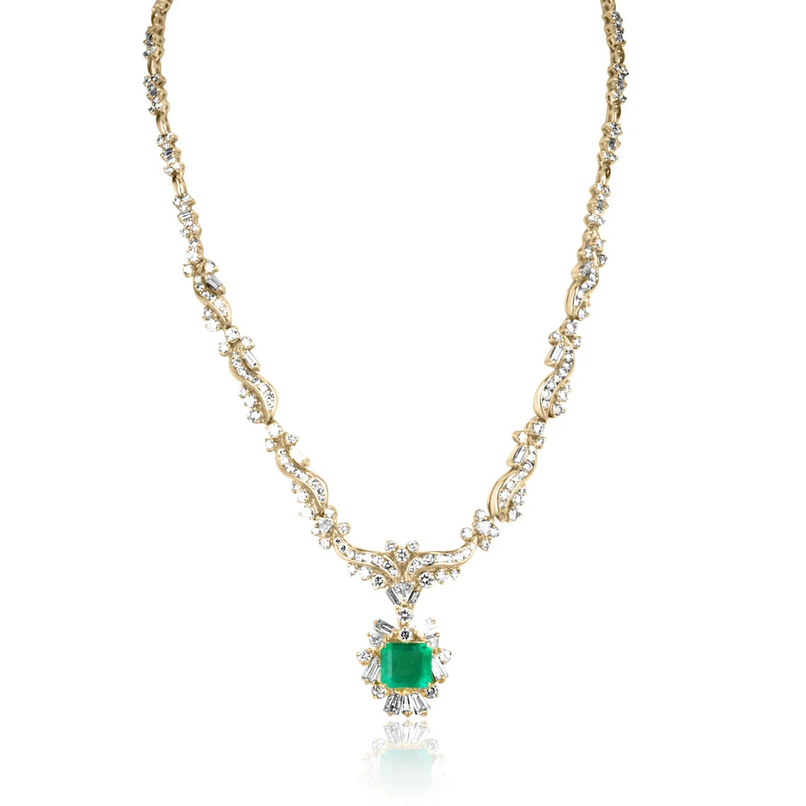 17.20tcw Colombian Emerald & Multi-Cut Diamond Statement Necklace | Luxury Jewelry for Women, Elegant Gift for Weddings & Special Occasions
