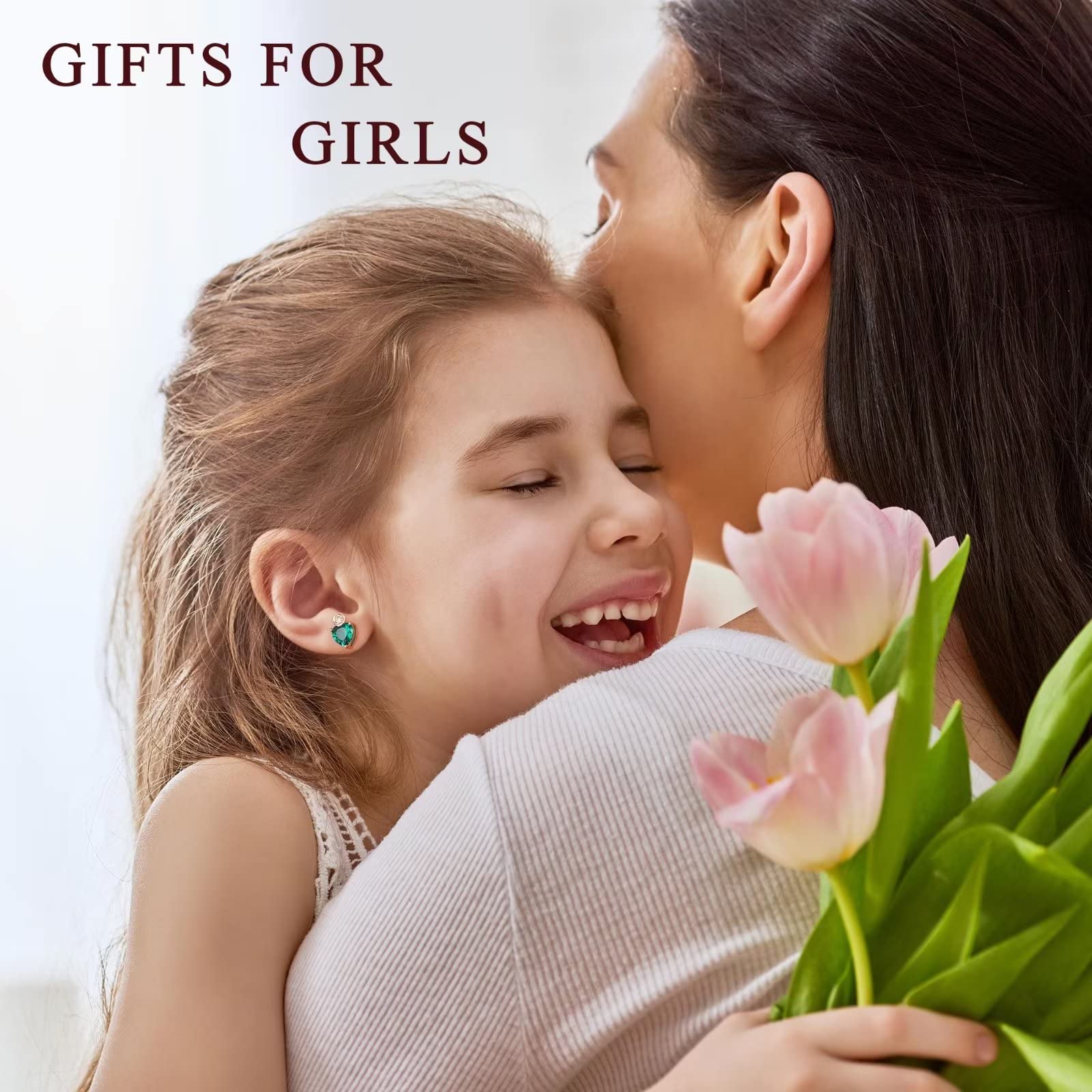 Birthstone Earrings for Women - Sterling Silver Rose Heart Stud Earrings with Birthstones | Perfect Anniversary, Birthday Gifts for Wife, Mom, Daughter | Ideal for Special Occasions & Everyday Wear