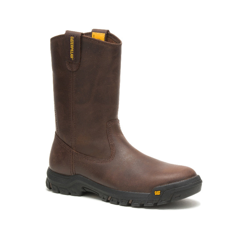 Men's Soft Toe Pull-On Work Boots - Comfortable Brown Leather Drawbar Boots for Construction, Farming & Outdoor Work