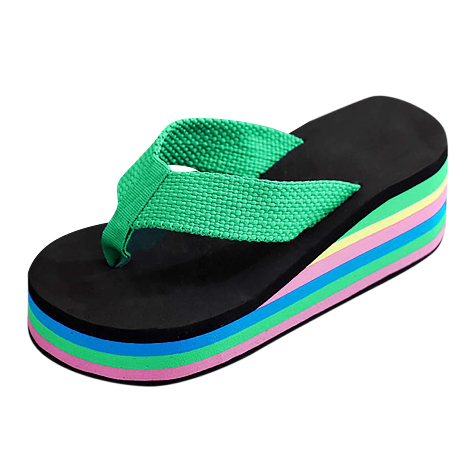 Women's Floral Wedge Flip Flops - Thick Sole Beach Sandals for Summer