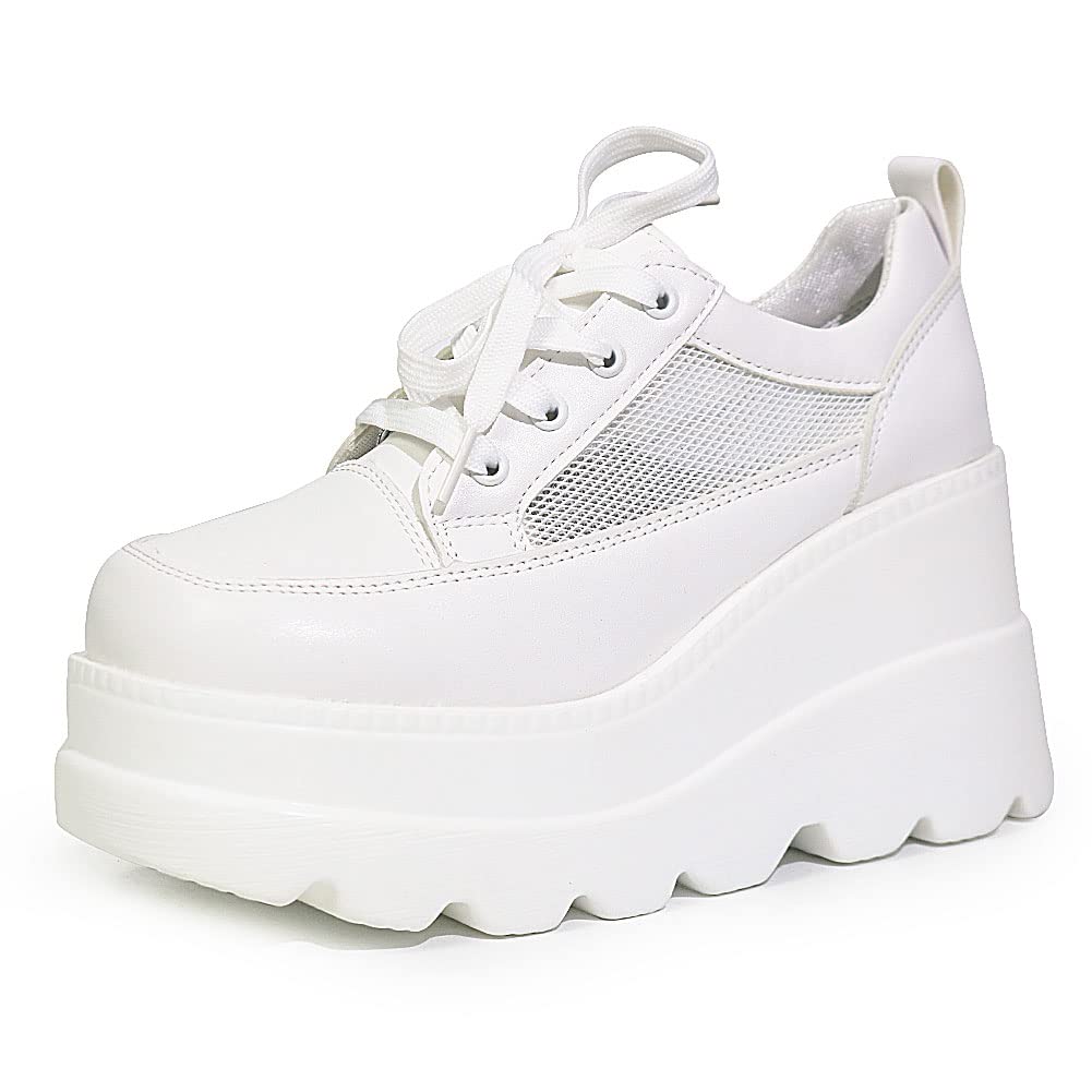 Tscoyuki Women's Platform Sneakers with Hidden Wedge Heel - Comfortable Walking Shoes for Outdoor Activities, Lace Up Design for Secure Fit - Perfect for Work, Travel & Daily Wear