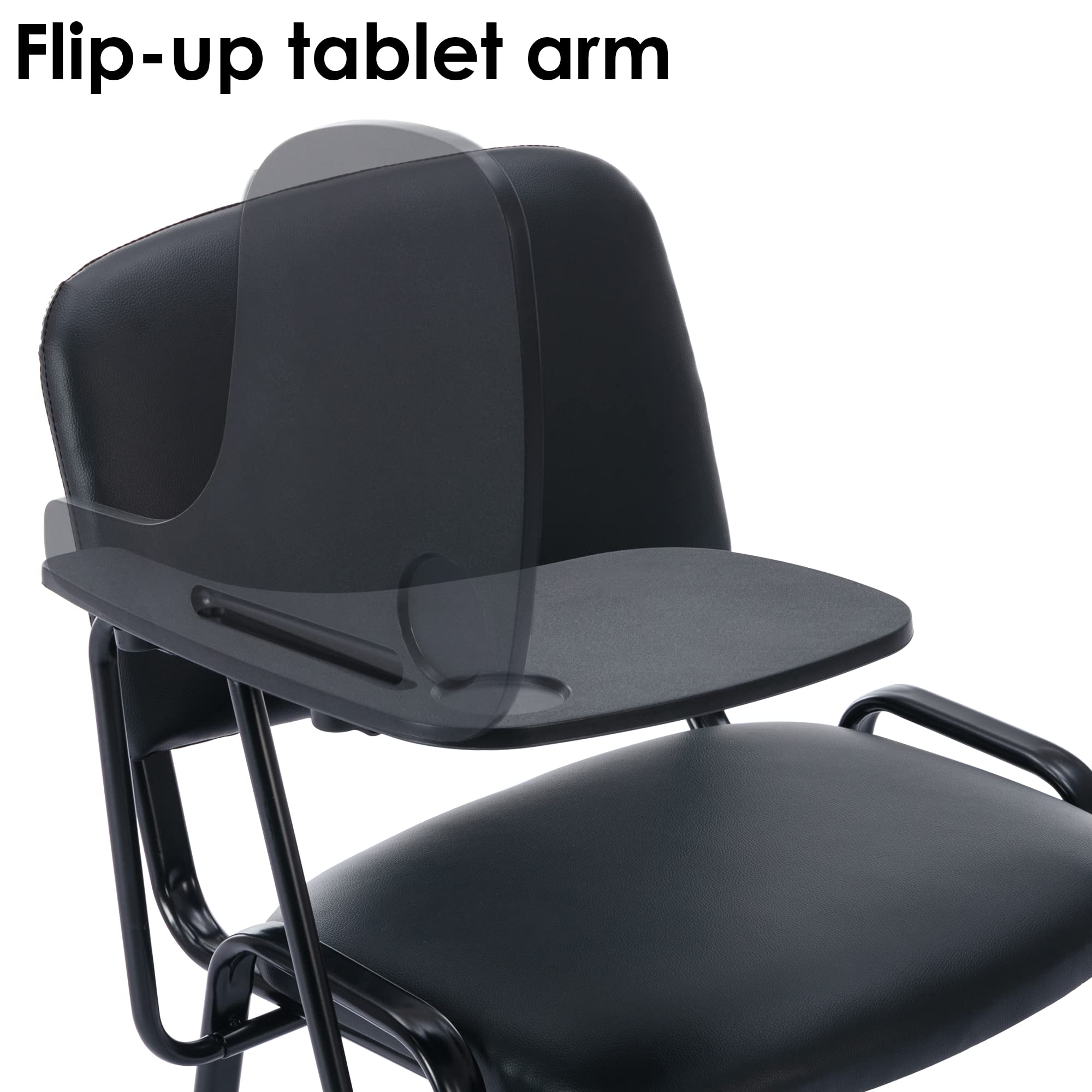 Stackable Vinyl Leather Waiting Room Chairs with Tablet Arm - 5-Pack Black Student Chairs for Classroom, Office, Conference Room & Meeting Room | Durable & Space-Saving Seating Solution for Schools, Hospitals & Reception Areas
