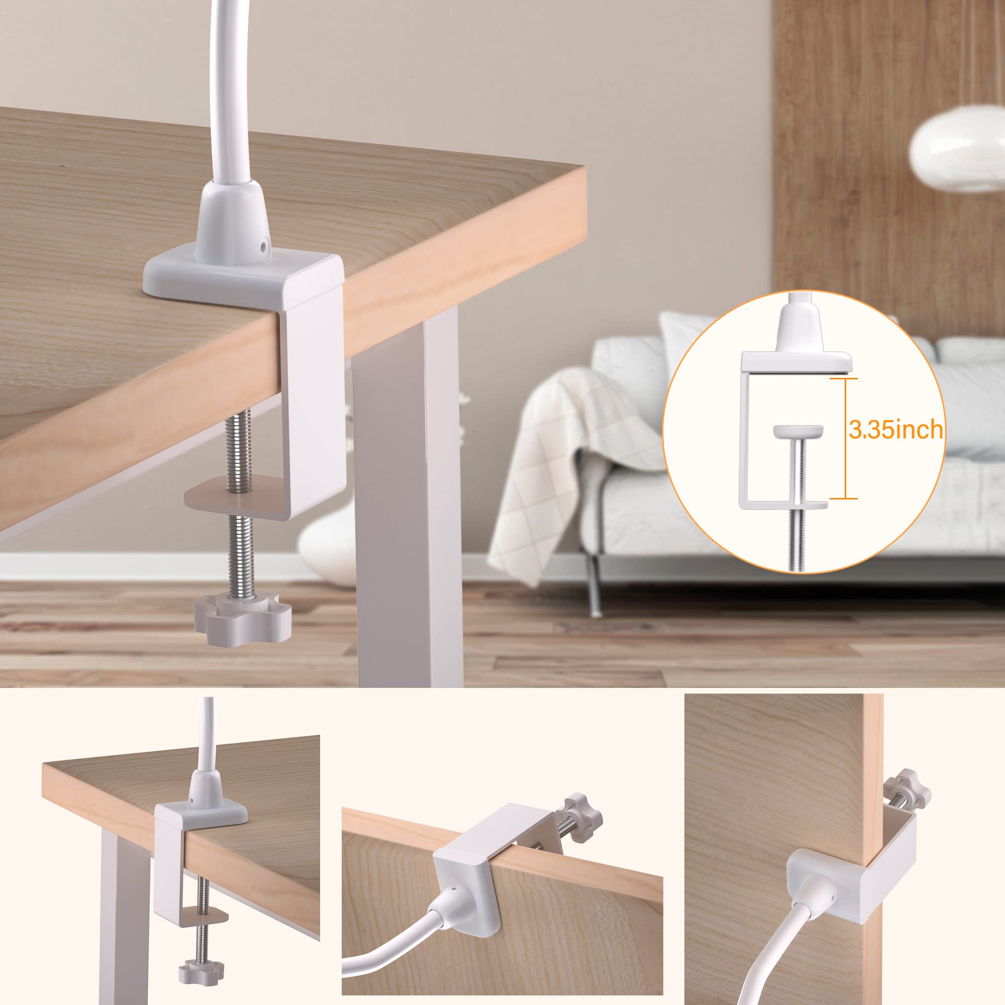Hokone 10W LED Desk Lamp with Clamp - Dimmable Touch Control for Office & Study