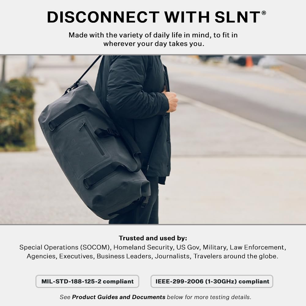 SLNT Faraday Dry Duffle Bag 40L - Military-Grade Waterproof Nylon with Silent Pocket - Blocks Wireless Signals for Electronics Security - Anti-Hacking & Anti-Spying Protection - Ideal for Travel, Business & Emergency Preparedness