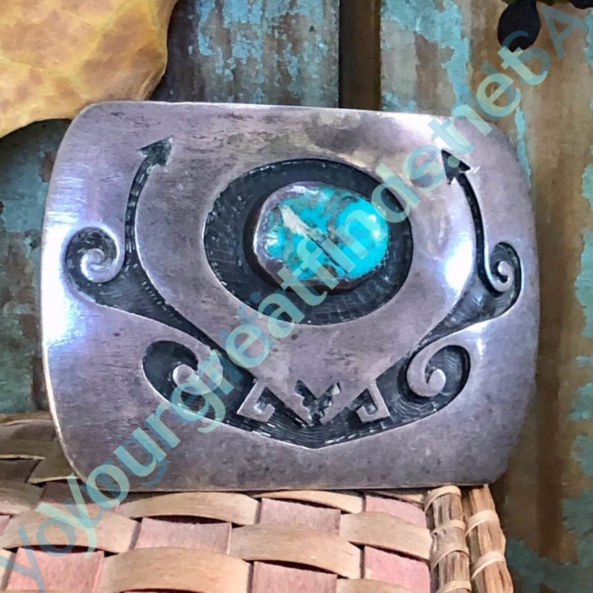 Authentic Hopi Fermin Hawee Turquoise Sterling Silver Belt Buckle - Handmade Native American Jewelry for Western Fashion & Cowboy Accessories