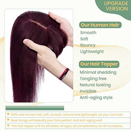 Clip in Human Hair Topper with Silk Base - Natural Looking Hairpiece for Thinning Hair - Perfect for Daily Wear, Special Occasions & Styling