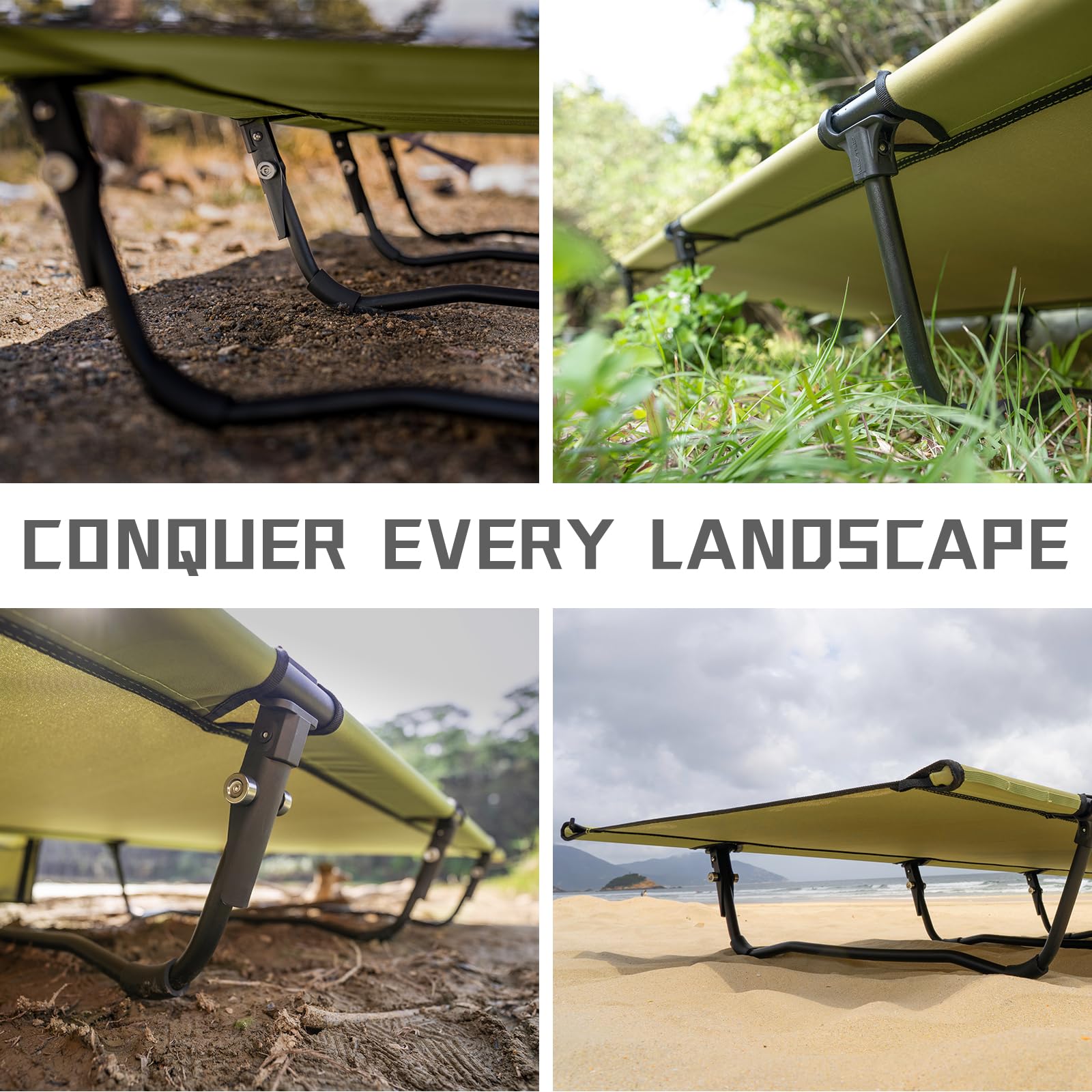 HEYTRIP Extra-Wide Folding Camping Cot - XXL Heavy Duty 350lb Capacity Portable Bed with Side Pocket & Carry Bag - Lightweight Quiet Sleeping Cot for Backpacking, Car Camping, Outdoor Adventures (Green)