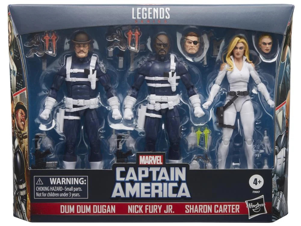 Captain America Marvel Legends S.H.I.E.L.D. Three-Pack Action Figure Set | Collectible Avengers Toys for Display & Play | Perfect for Marvel Fans & Collectors