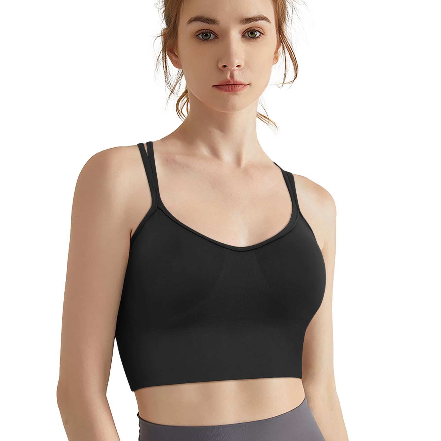 VEQKING Women's Cross Back Sports Bra - Medium Support Seamless Yoga Bra with Removable Pads, 3-Pack for Workout, Fitness & Active Lifestyle