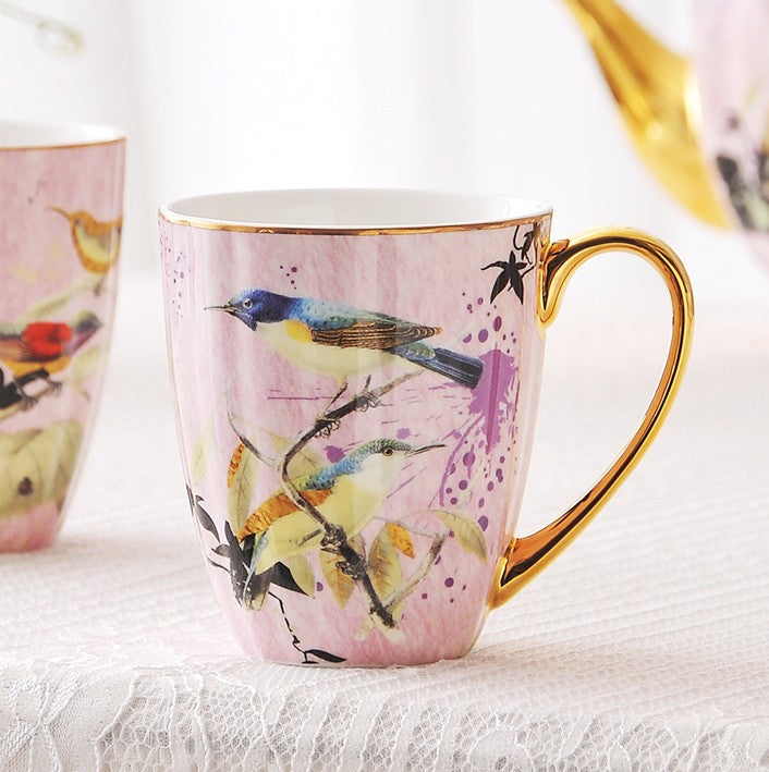 Premium Ceramic Coffee Mug with Floral Bird Design - 16oz Large Capacity Porcelain Tea Cup - Elegant Bone China Mug for Office, Home & Gifts - Perfect for Coffee, Tea & Hot Beverages