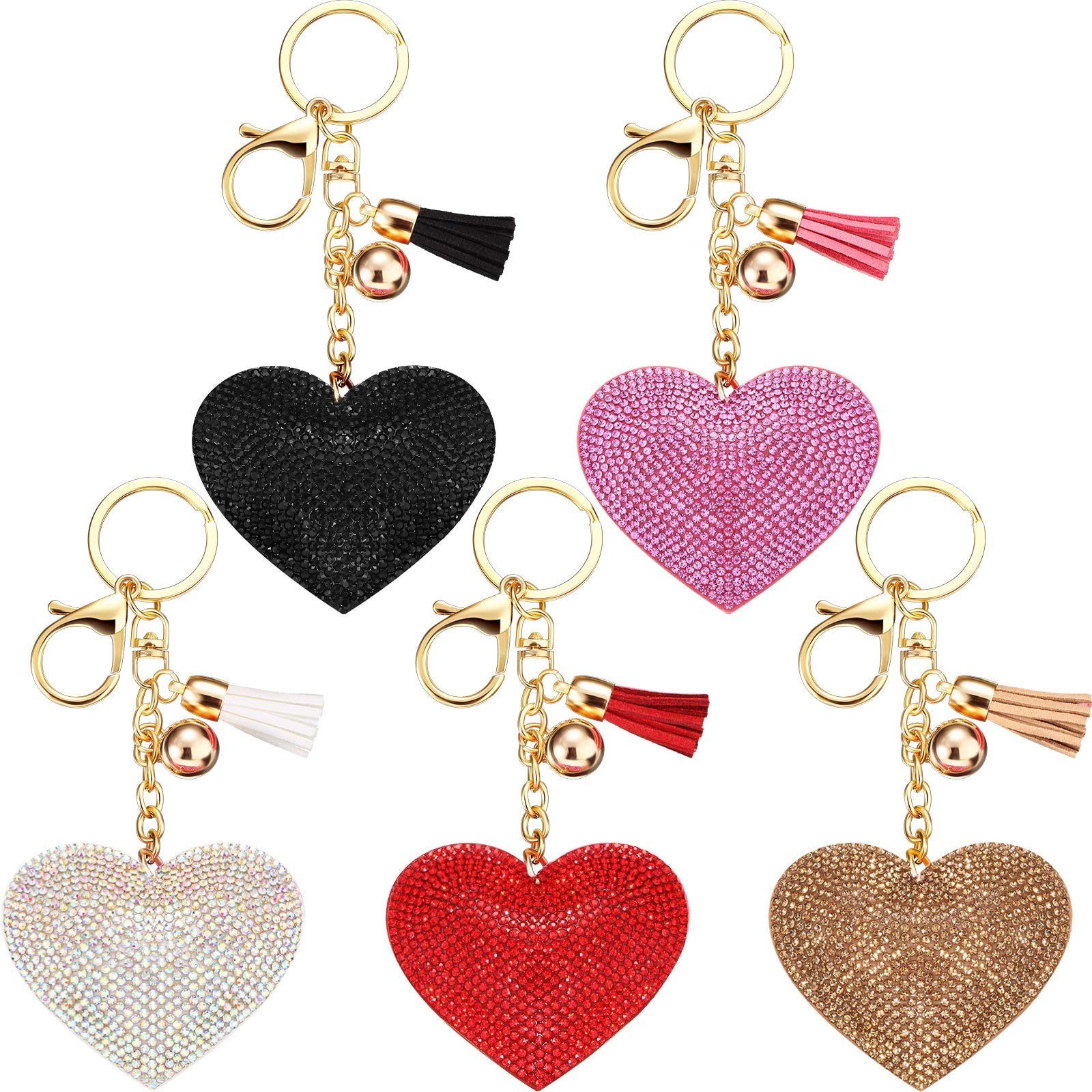 Bling Rhinestone Heart Keychains - Glitter Crystal Heart Tassel Key Rings for Women & Girls - Perfect for Bags, Backpacks, and Gift Giving