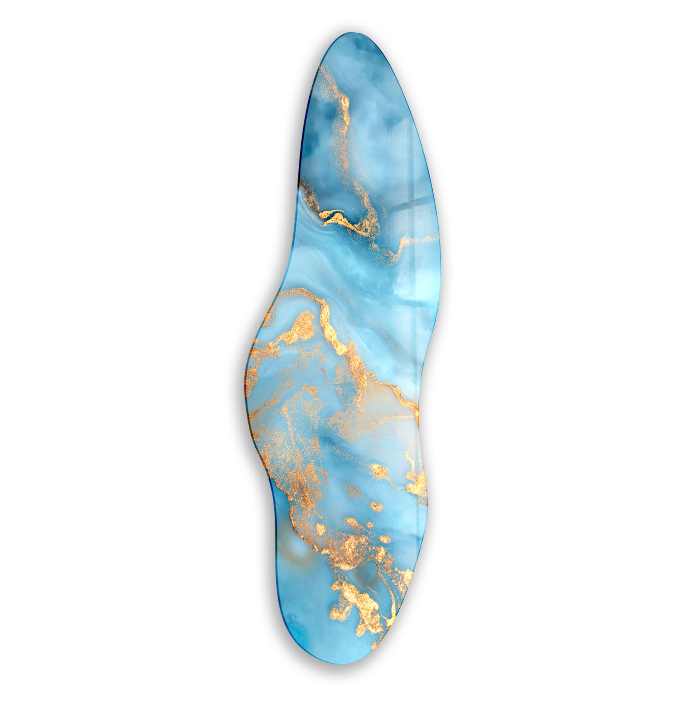 Blue Marbled Asymmetrical Glass Wall Art - Handcrafted Modern Home Decor for Living Room, Bedroom & Office - Unique Abstract Hanging Art Piece for Contemporary Interior Design
