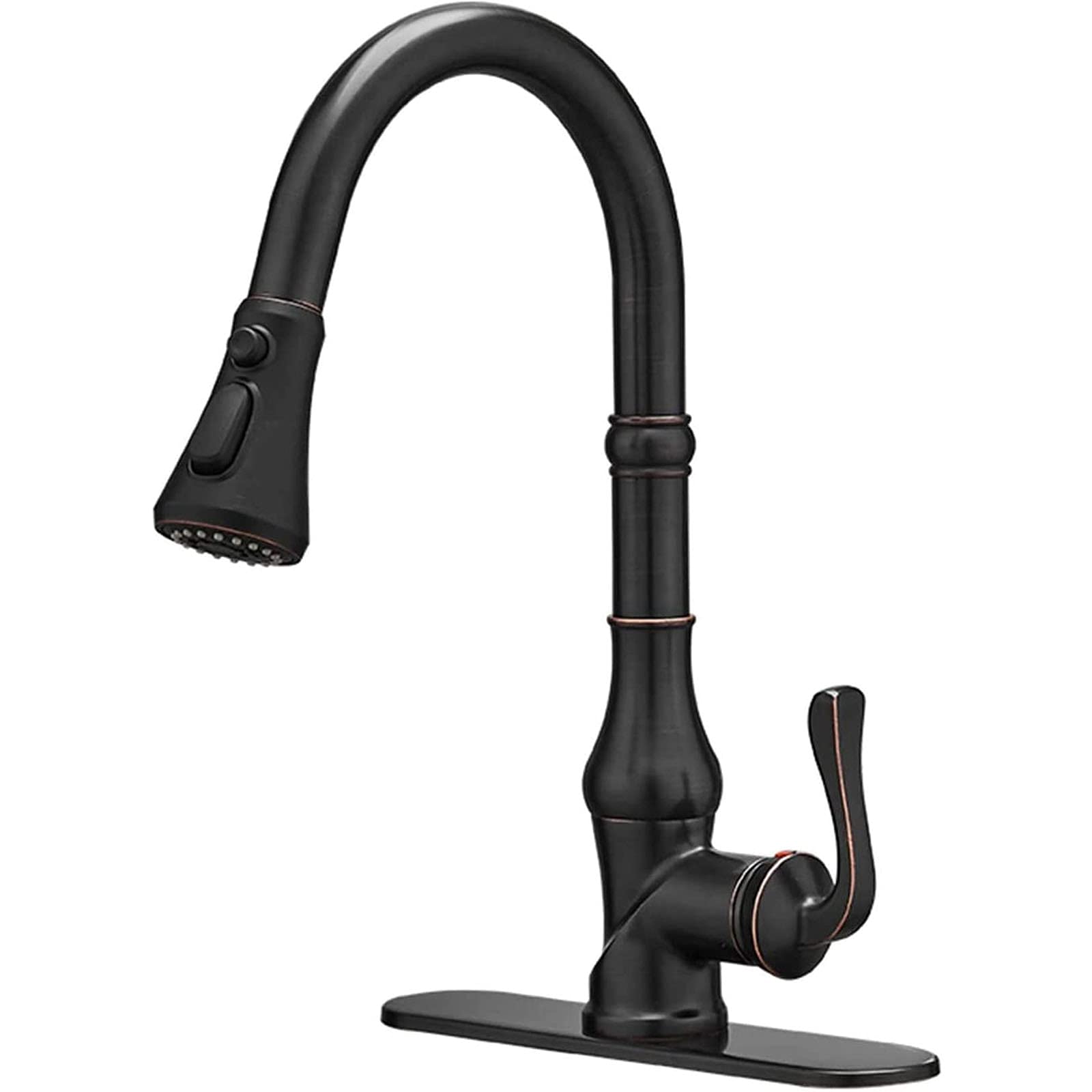 Oil Rubbed Bronze Pull Down Kitchen Faucet with Sprayer - High Arc Single Handle Commercial Grade Faucet with Deck Plate - Perfect for Farmhouse, RV & Bar Sinks (3 Spray Functions)