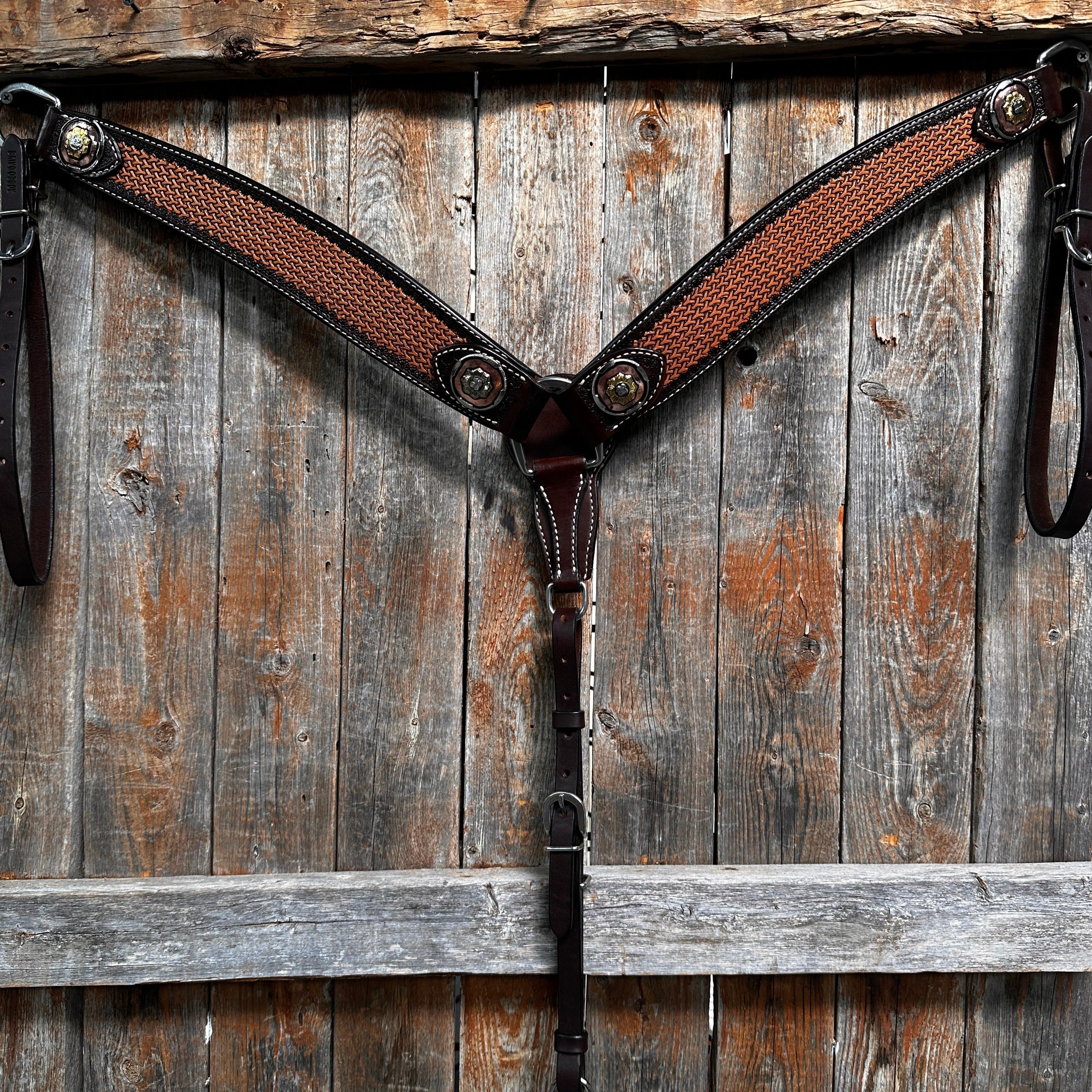 Premium Foxtail & Copper Browband Horse Headstall with Breastcollar Tack Set #BBBC589 - Perfect for Western Riding, Shows, and Trail Competitions