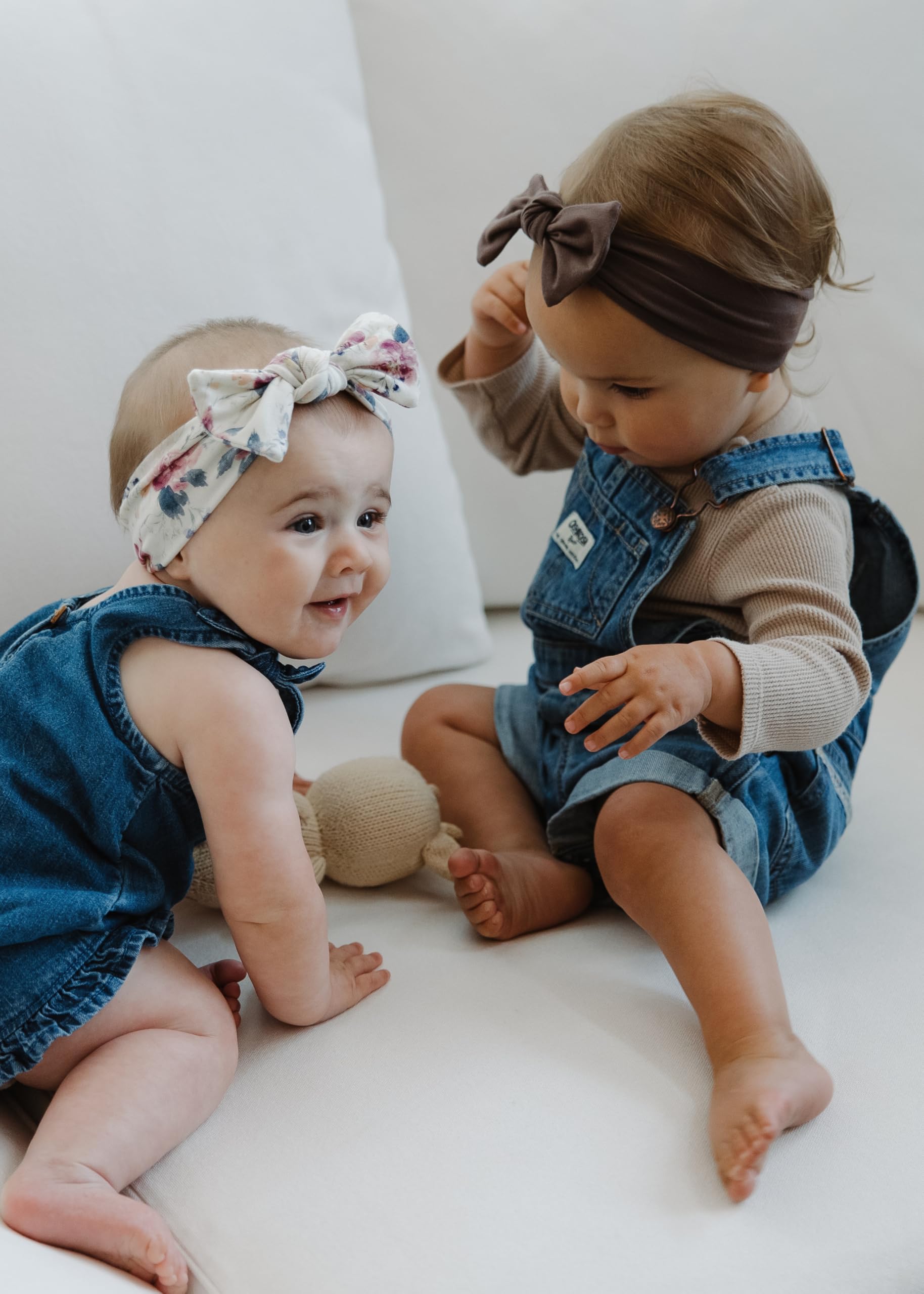 Premium Soft Stretchy Bamboo Headbands for Baby Girls, Newborns & Toddlers - Neutral Brown Baby Bows | Gentle Hair Accessories for Everyday Wear, Photo Shoots & Special Occasions