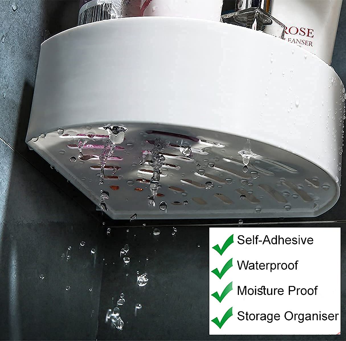 Triangle Corner Storage Organizer - Adhesive Shower Caddy Wall Mount Shelf for Bathroom & Kitchen - No Drilling Required - Space Saving Bathroom Shelves & Shower Organizer (1Pcs, White) - Perfect for Small Bathrooms, Showers & Kitchen Corners