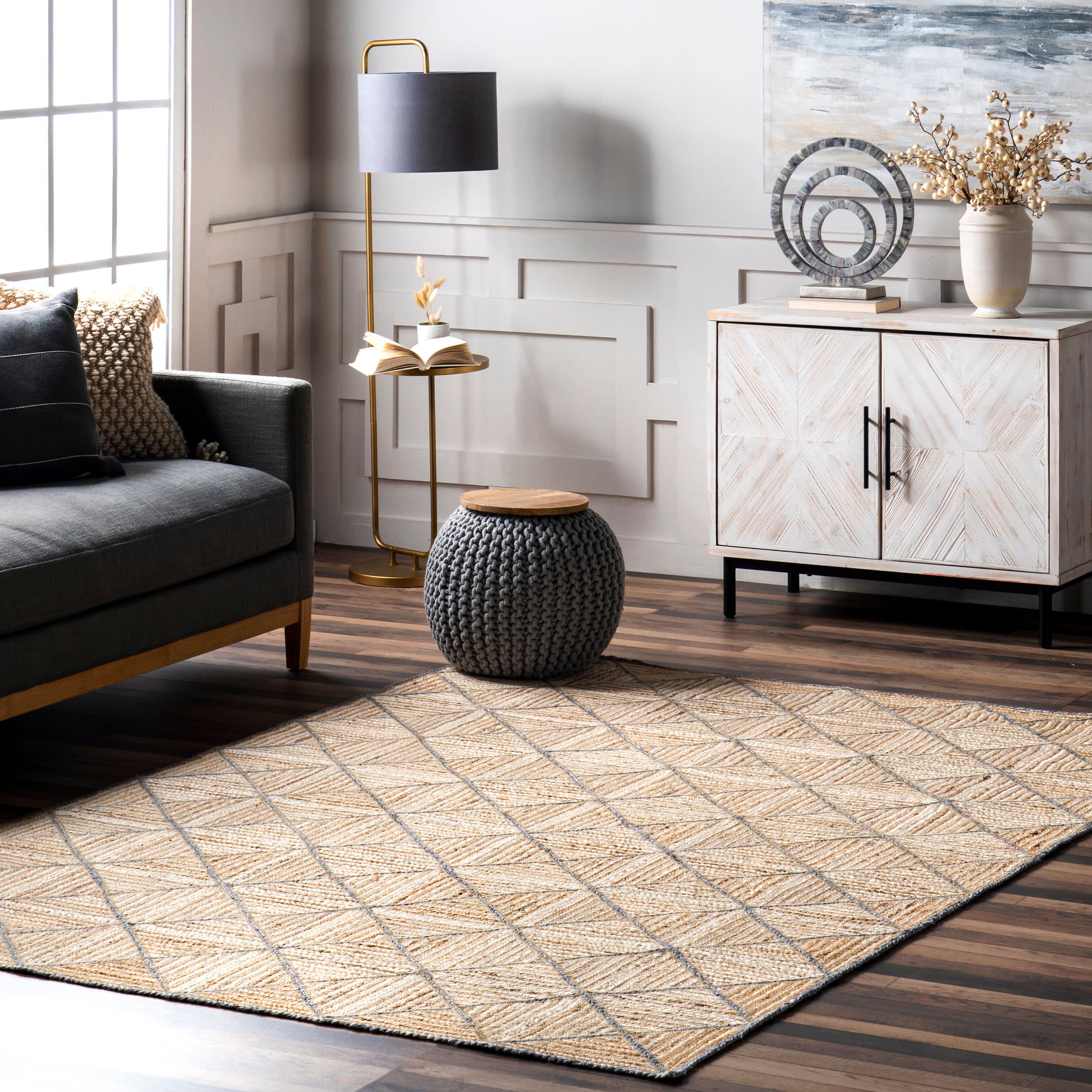 Denys Jute Textured Trellis Rug - Natural Fiber Woven Area Rug for Living Room, Bedroom & Home Decor | Eco-Friendly & Durable Floor Mat