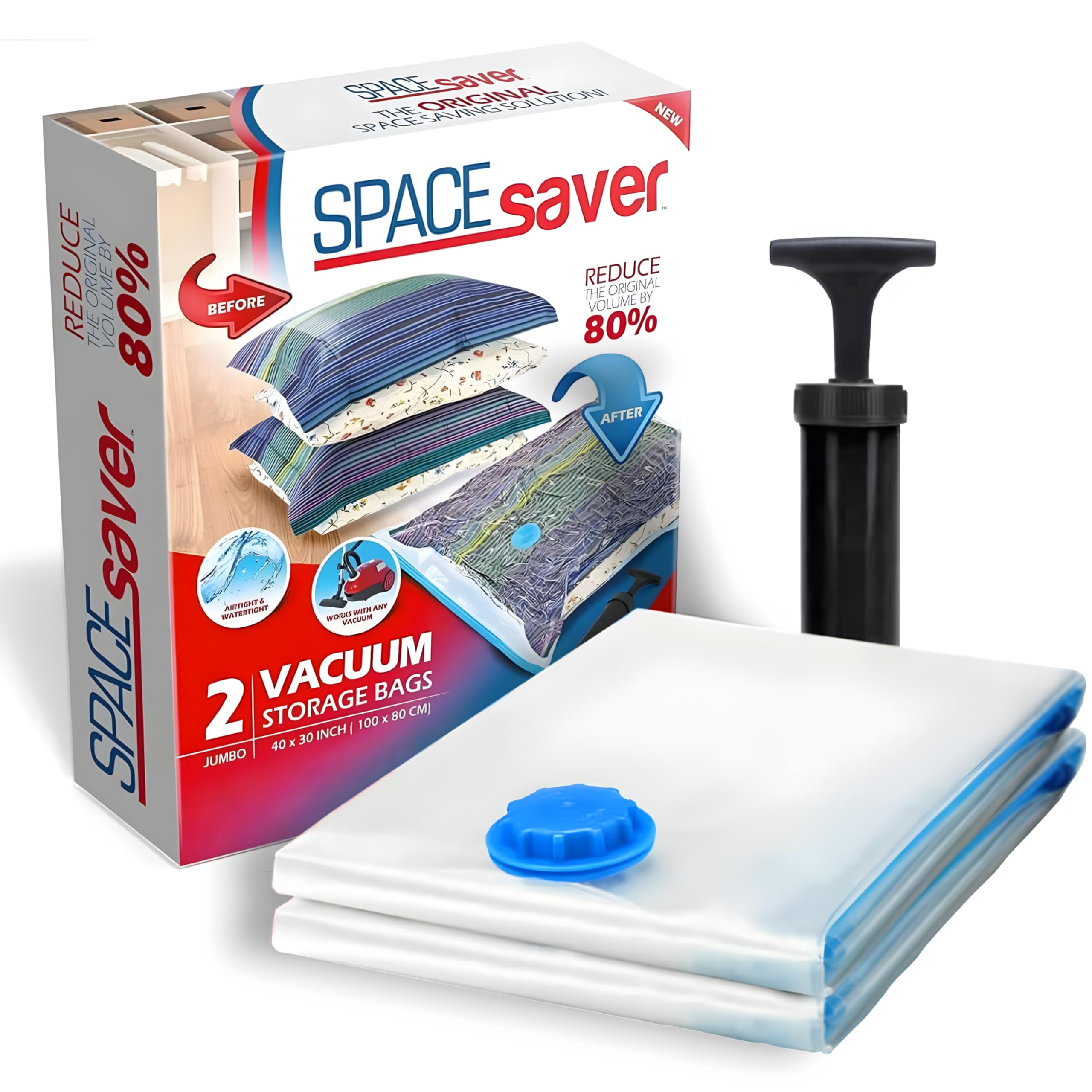Spacesaver Vacuum Storage Bags (Jumbo 2 Pack) - Save 80% Closet Space | Vacuum Sealer Bags for Comforters, Blankets, Bedding & Clothes | Space Saving Storage Solution for Home, Travel & Seasonal Organization