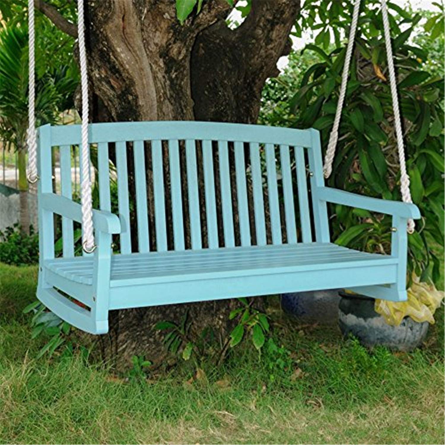 Acacia Wood Two-Seater Porch Swing with Curved Back - Outdoor Patio Furniture for Garden, Deck & Backyard Relaxation