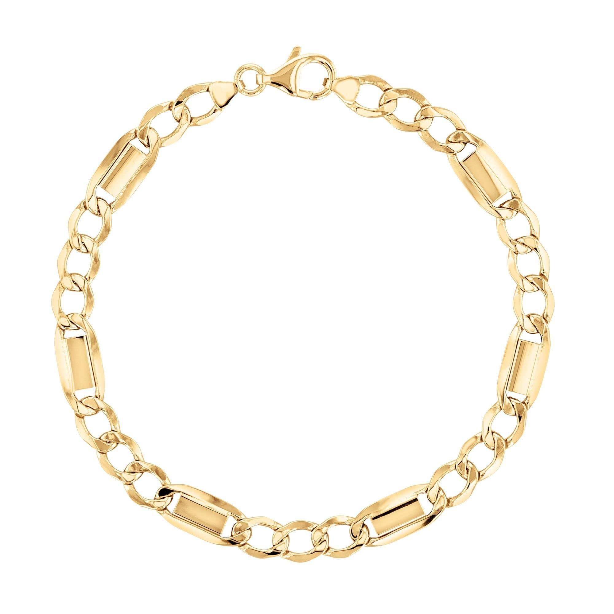 10K Yellow Gold Figaro Chain Bracelet for Men & Women - Classic Medium-Sized Fancy Link Design - 8.5 Inch Lobster Claw Closure - Perfect for Everyday Wear, Gifts & Special Occasions