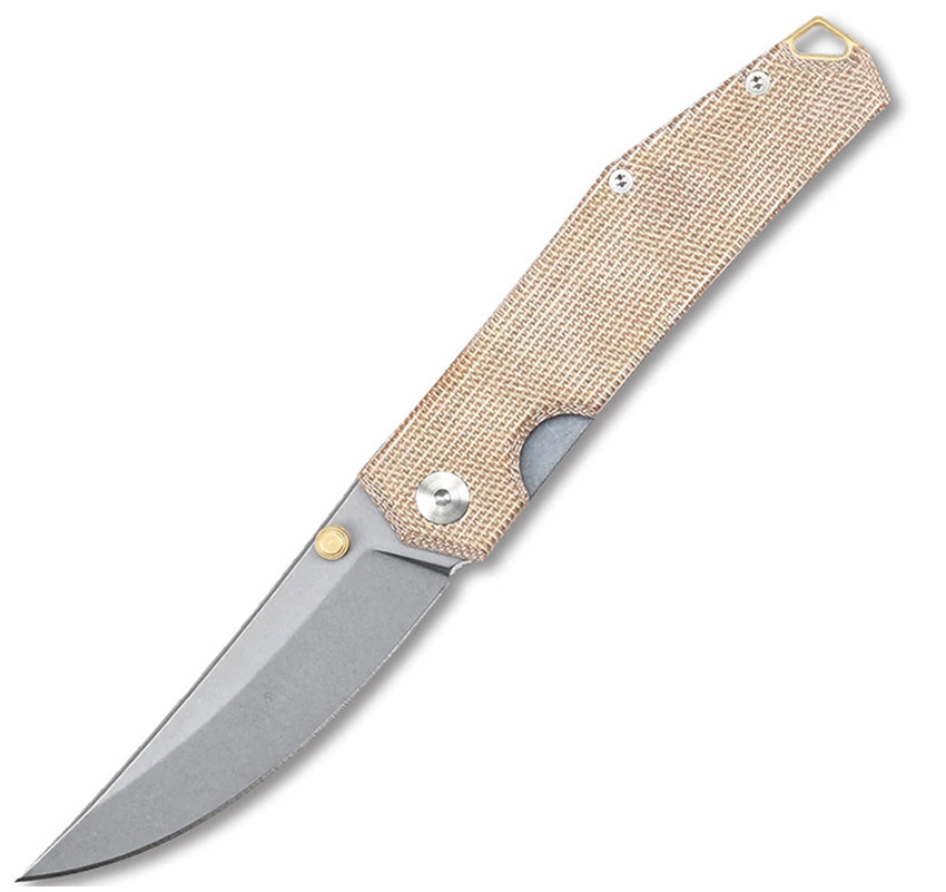 Giant Mouse Ace Clyde Folding Knife - Elmax Steel Blade, Natural Canvas Micarta & Brass Handle - EDC, Camping, Outdoor Survival