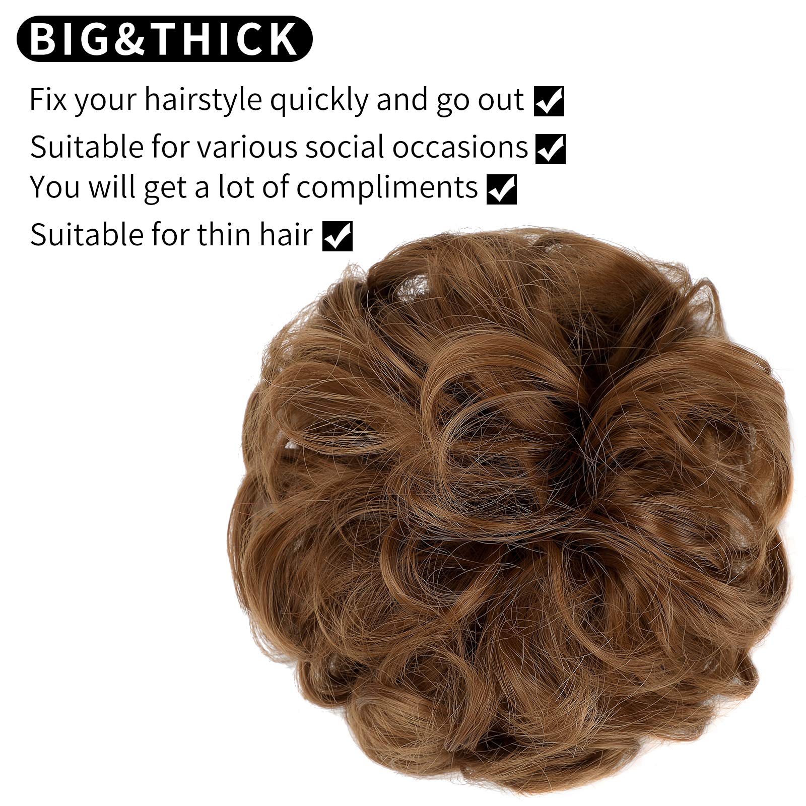 Messy Bun Hair Piece - Thick Updo Scrunchies & Hair Extensions for Women & Girls (Light Auburn) - Perfect for Casual, Work & Special Occasions