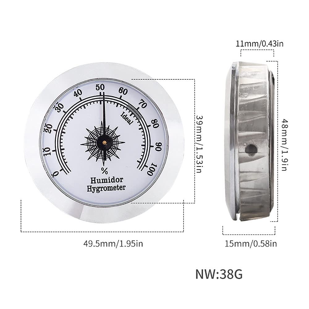 49mm Round Alloy Analog Hygrometer - Accurate Humidity Gauge for Humidors, Guitar Cases, Violin Cases & Cigar Boxes (Silver) | Perfect for Maintaining Optimal Moisture Levels in Musical Instruments & Tobacco Storage