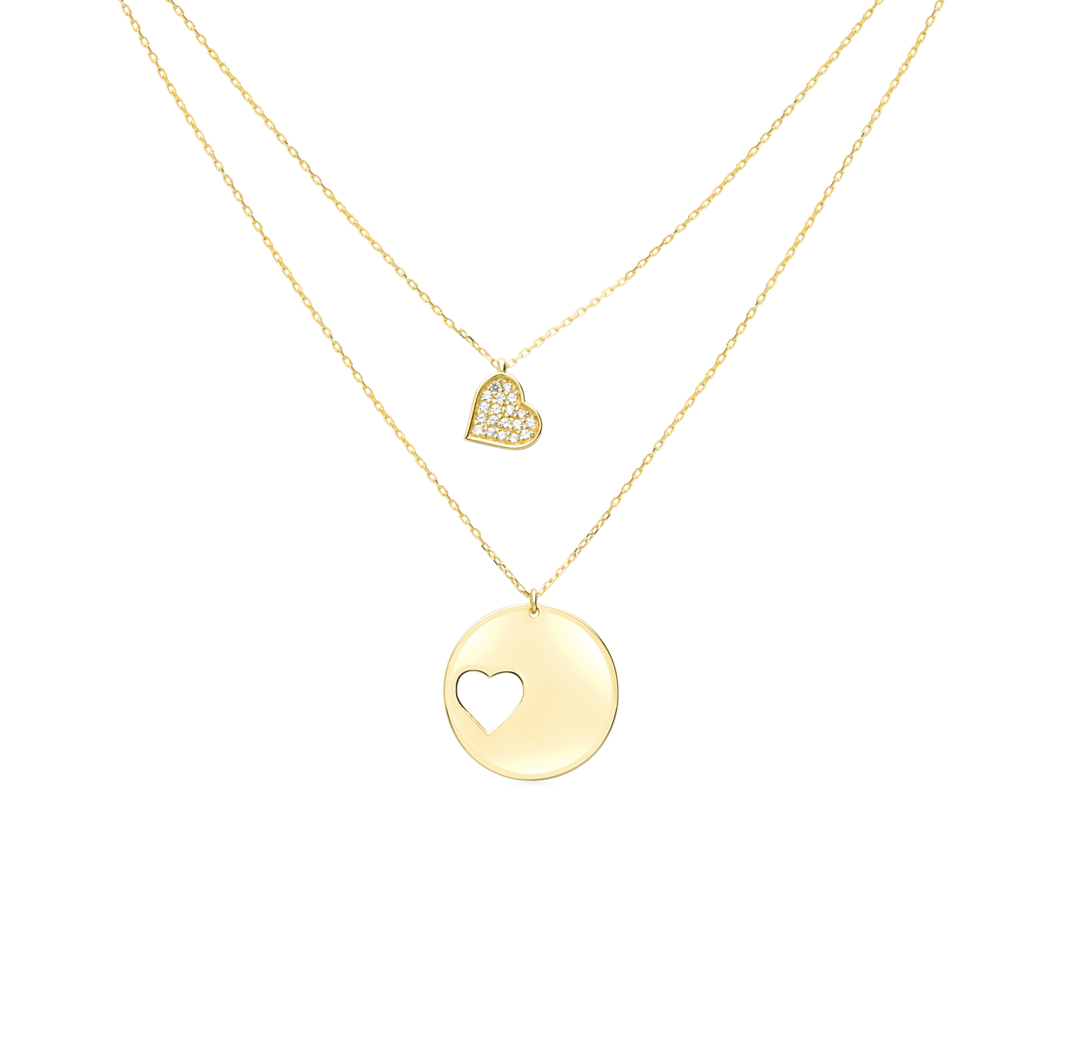 14K Yellow Gold Sapphire Pave Heart Necklace - Elegant Cutout Design for Women, Perfect for Valentine's Day, Anniversary & Romantic Gifts