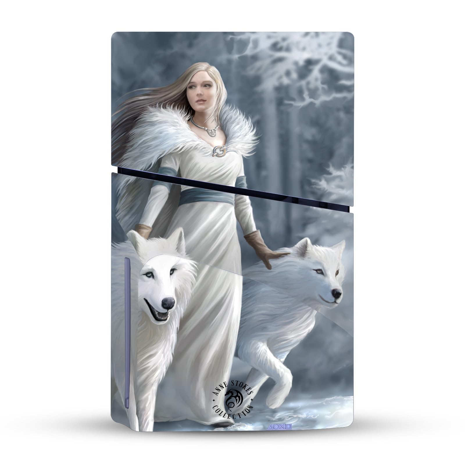 Official Anne Stokes Winter Guardian Vinyl Art Sticker for Sony PS5 Slim/PRO Disc Edition Console & DualSense Controller - Gaming Skin Decal - Perfect for Gaming Setups & Personalization