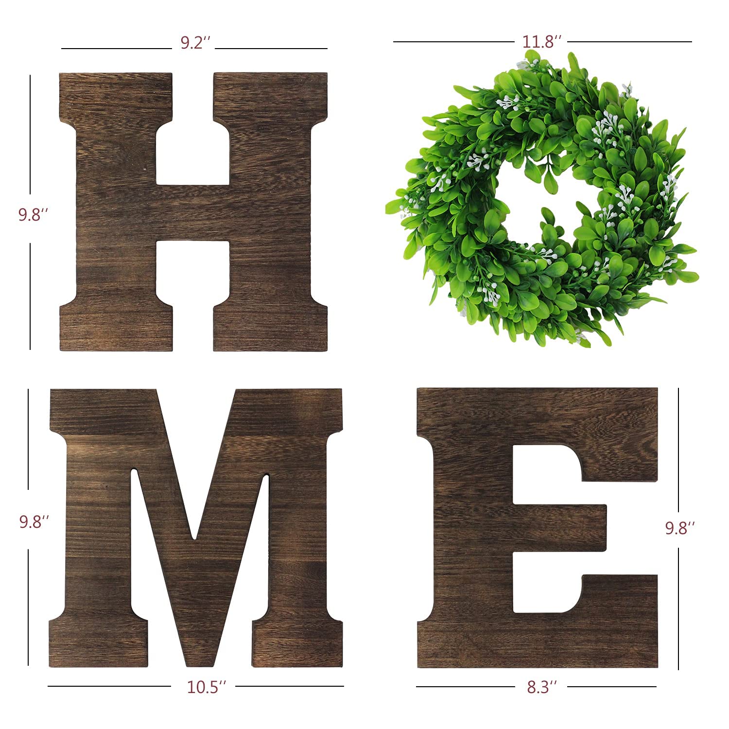 Wooden Home Sign with Wreath - Farmhouse Wall Decor for Living Room, Bedroom & Kitchen